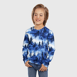 Лонгслив детский Силуэты деревьев и отражения - акварельный лесной, цвет: 3D-принт — фото 2