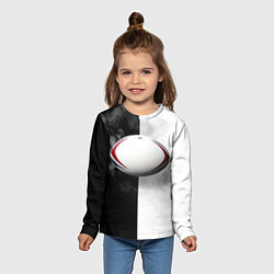 Лонгслив детский Мяч для регби в черно-белом, цвет: 3D-принт — фото 2