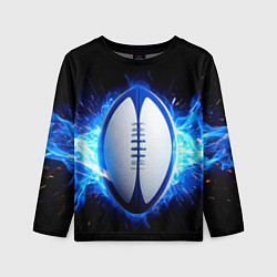 Лонгслив детский Мяч для регби в синем пламени, цвет: 3D-принт