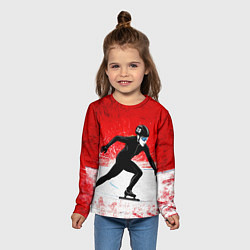 Лонгслив детский Скоростной бег на коньках в красном, цвет: 3D-принт — фото 2