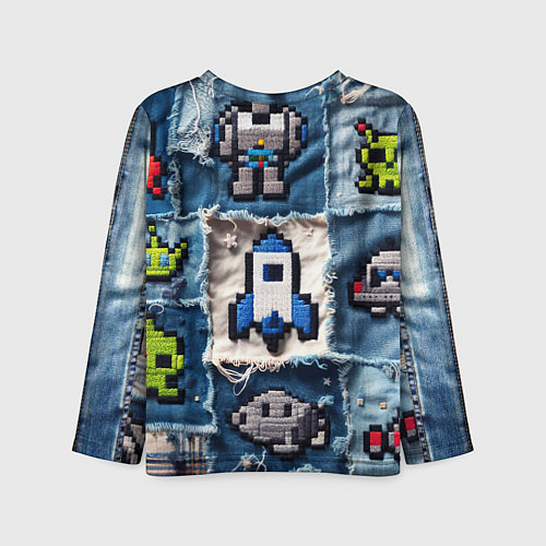 Детский лонгслив Космический пиксельный корабль / 3D-принт – фото 2