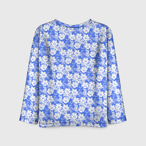 Детский лонгслив Бело-голубой цветочный / 3D-принт – фото 2