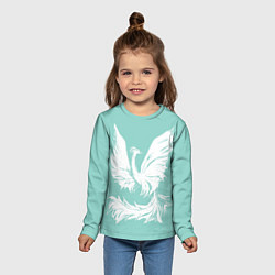 Лонгслив детский Мятный зелёный с художественной птицей, цвет: 3D-принт — фото 2