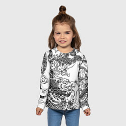 Лонгслив детский Татуировка дракона на белом, цвет: 3D-принт — фото 2