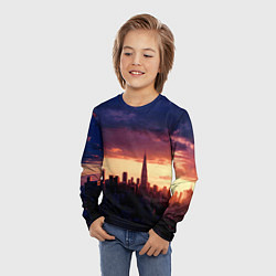Лонгслив детский Городской закат тёмно-синий с тучами, цвет: 3D-принт — фото 2