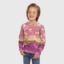Лонгслив детский Розовые и золотые звездочки с блестками, цвет: 3D-принт — фото 2