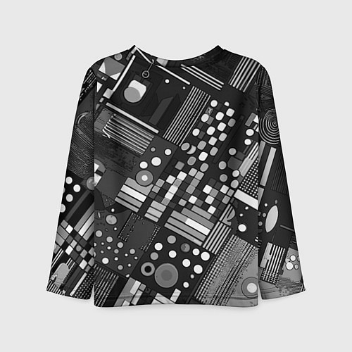 Детский лонгслив Тёмный серый абстракция квадраты кружочки / 3D-принт – фото 2