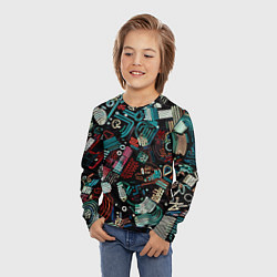 Лонгслив детский Чёрный с абстрактными полосами, цвет: 3D-принт — фото 2