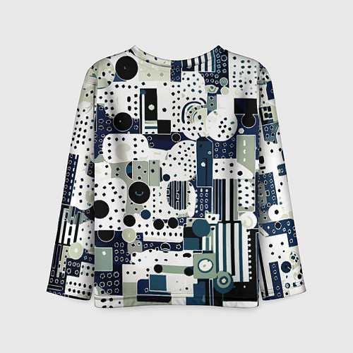 Детский лонгслив Чёрно-белый с синий абстракция фигуры точки / 3D-принт – фото 2