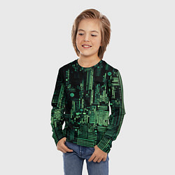 Лонгслив детский Чёрно-зелёный абстракция точки полоски, цвет: 3D-принт — фото 2