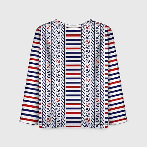 Детский лонгслив Полосатый морской орнамент с якорями / 3D-принт – фото 2