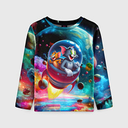 Лонгслив детский Том и Джерри летят в ракете - нейроарт, цвет: 3D-принт