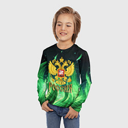 Лонгслив детский Россия на фоне зеленого огня, цвет: 3D-принт — фото 2