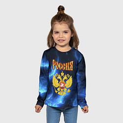 Лонгслив детский Герб России - синее пламя, цвет: 3D-принт — фото 2