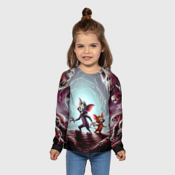 Лонгслив детский Том и Джерри в пещере ужасов - хэллоуин, цвет: 3D-принт — фото 2