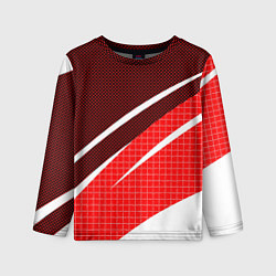 Лонгслив детский Красно-белый абстрактный с полосами, цвет: 3D-принт