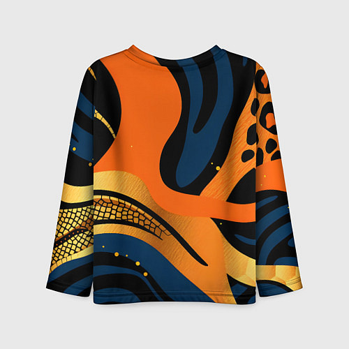 Детский лонгслив Леопардовый с синим и оранжевым / 3D-принт – фото 2