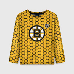 Лонгслив детский Бостон Брюинз - желтые соты, цвет: 3D-принт