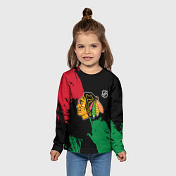 Лонгслив детский Чикаго Блэкхокс - брызги красок, цвет: 3D-принт — фото 2