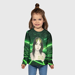Лонгслив детский Билли Айлиш нарисована с зелеными волосами, цвет: 3D-принт — фото 2