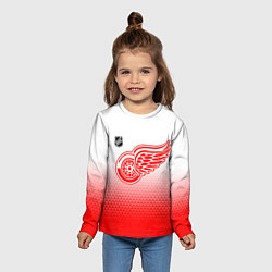 Лонгслив детский Детройт Ред Уингз - красно белый градиент, цвет: 3D-принт — фото 2