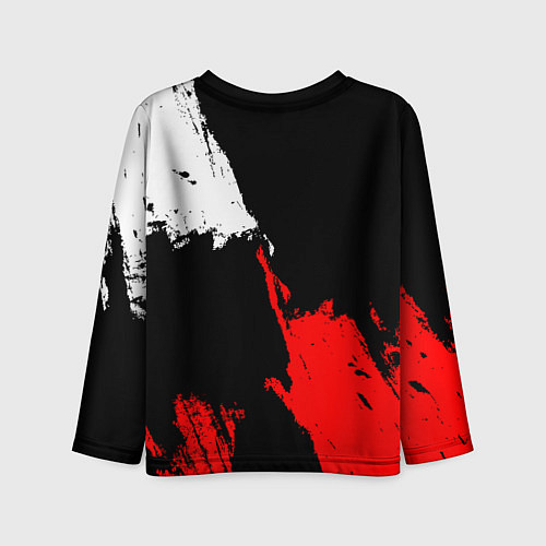 Детский лонгслив Детройт Ред Уингз - брызги краска на черном фоне / 3D-принт – фото 2