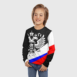 Лонгслив детский Герб России и государственный флаг на чёрном фоне, цвет: 3D-принт — фото 2