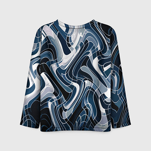 Детский лонгслив Тёмно-синий искажённая абстракция / 3D-принт – фото 2