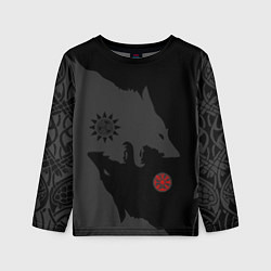 Детский лонгслив Волки викингов с обережными символами - тату