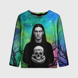 Детский лонгслив Bones без зрачков держит череп в руках