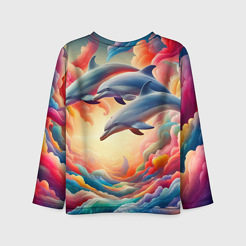 Детский лонгслив Три небесных дельфина - нейроарт фантазия / 3D-принт – фото 2