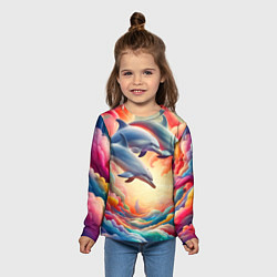 Лонгслив детский Три небесных дельфина - нейроарт фантазия, цвет: 3D-принт — фото 2