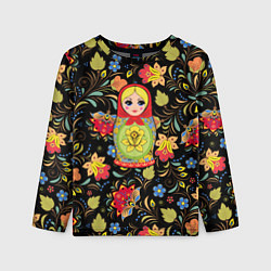 Лонгслив детский Хохломская роспись с русской матрёшкой, цвет: 3D-принт