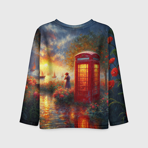 Детский лонгслив Пейзаж с красной телефонной будкой / 3D-принт – фото 2