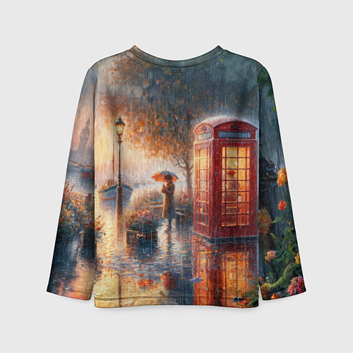 Детский лонгслив Красная телефонная будка на набережной / 3D-принт – фото 2