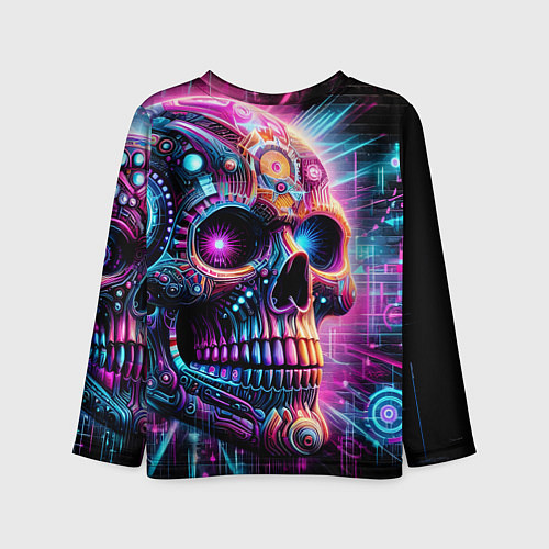 Детский лонгслив Neon cyber skull / 3D-принт – фото 2