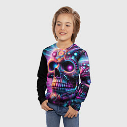 Лонгслив детский Neon cyber skull, цвет: 3D-принт — фото 2
