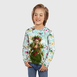 Лонгслив детский Леди Гага в платье из листьев и цветов, цвет: 3D-принт — фото 2