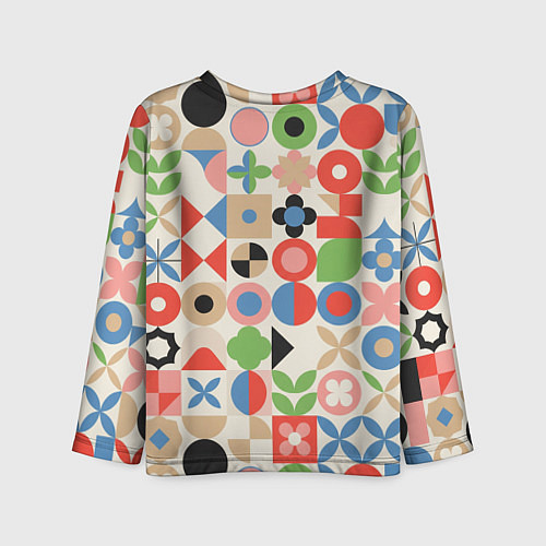 Детский лонгслив Геометрический узор с цветочными элементами - ретр / 3D-принт – фото 2