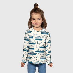 Лонгслив детский Морской паттерн из чаек, якорей и кораблей, цвет: 3D-принт — фото 2