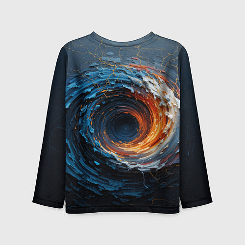 Детский лонгслив Краска синяя и оранжевая в форме вихря / 3D-принт – фото 2