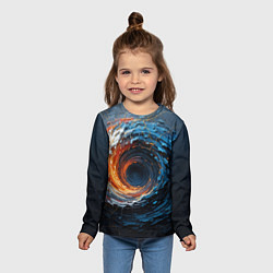 Лонгслив детский Краска синяя и оранжевая в форме вихря, цвет: 3D-принт — фото 2