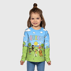 Лонгслив детский Queen мультяшный стиль на поляне, цвет: 3D-принт — фото 2
