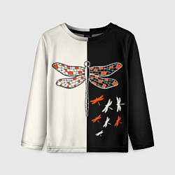 Лонгслив детский Стрекозы на черно-белом, цвет: 3D-принт