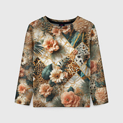 Лонгслив детский Цветы на кусках мрамора и леопардовом узоре, цвет: 3D-принт