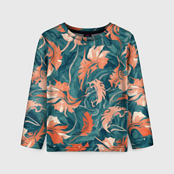 Лонгслив детский Рыже-бирюзовый паттерн с осенними листьями, AI, цвет: 3D-принт