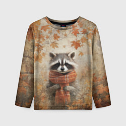 Лонгслив детский Осенней енот в шарфе, цвет: 3D-принт