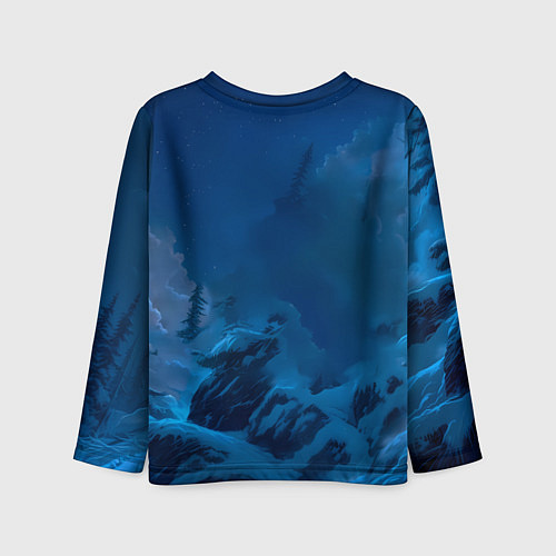Детский лонгслив Волк на фоне зимнего пейзажа / 3D-принт – фото 2