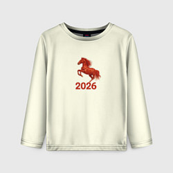 Детский лонгслив Символ 2026 года красная огненная лошадь