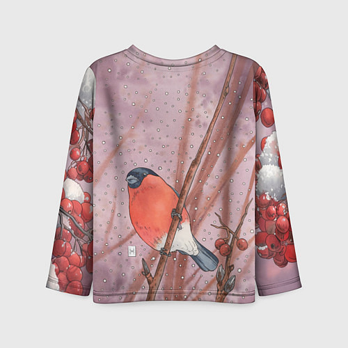 Детский лонгслив Акварельный снегирь в рябине / 3D-принт – фото 2